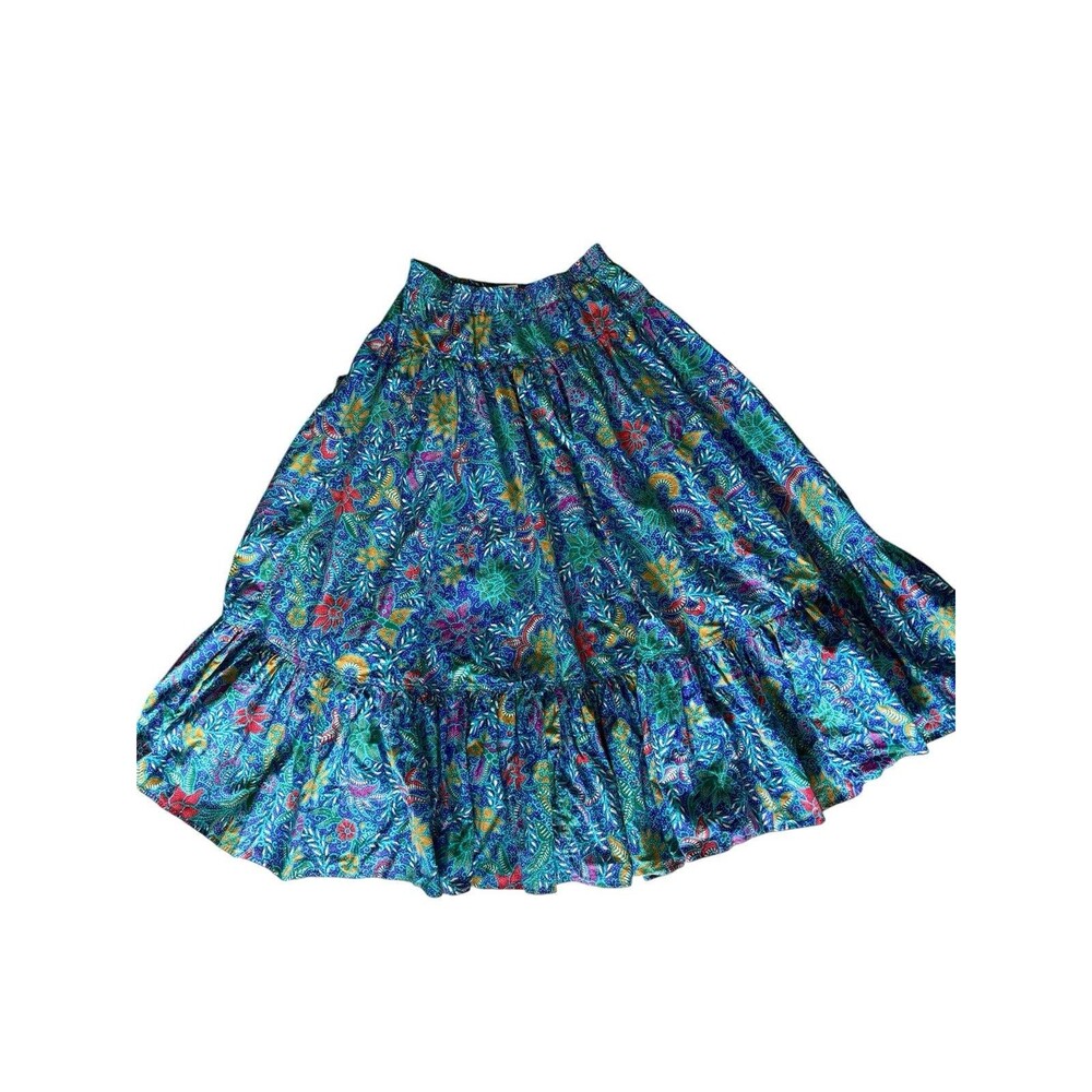 Vtg Liz Claiborne Cotton Bright Paisley Boho Festival Full Prairie Midi Skirt M